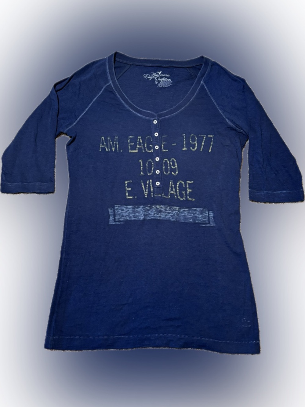 E67 American Eagle Outfitters Navy Logo Graphic Tee, Size L